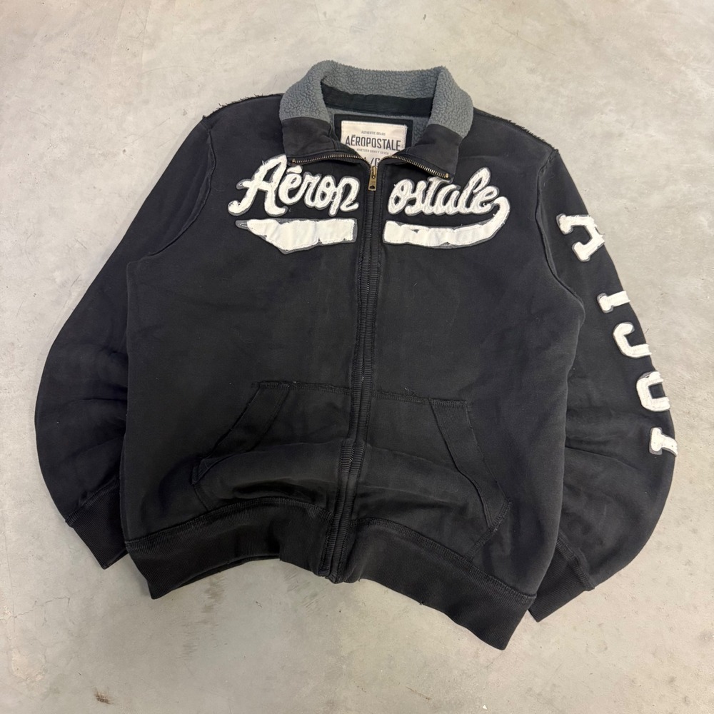 Aeropostale Mens Full Zip Sweatshirt Black Sherpa Lined XL